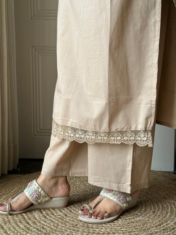 Aana Embroidered Nude Cotton Set