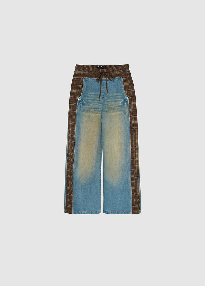 CHECKED PANEL STRAIGHT JEANS