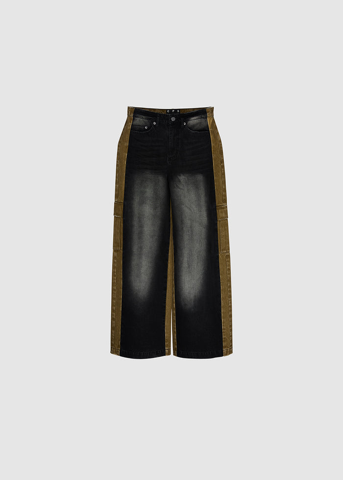 CONTRAST WIDE-LEG CARGO JEANS