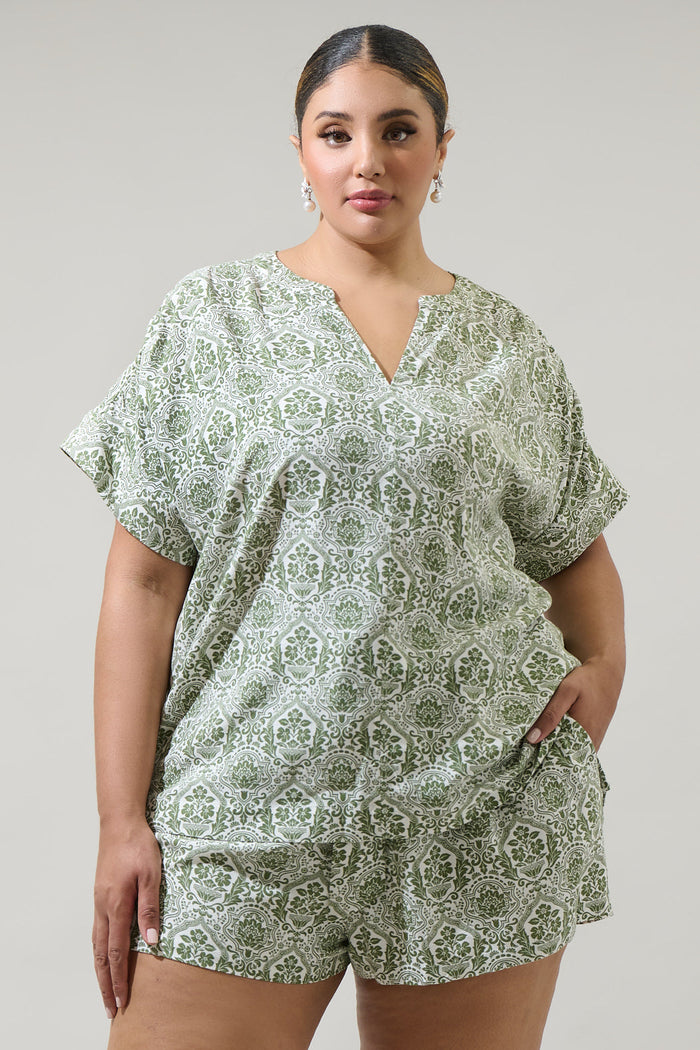 Estrada Floral Miah Split Neck Blouse Curve