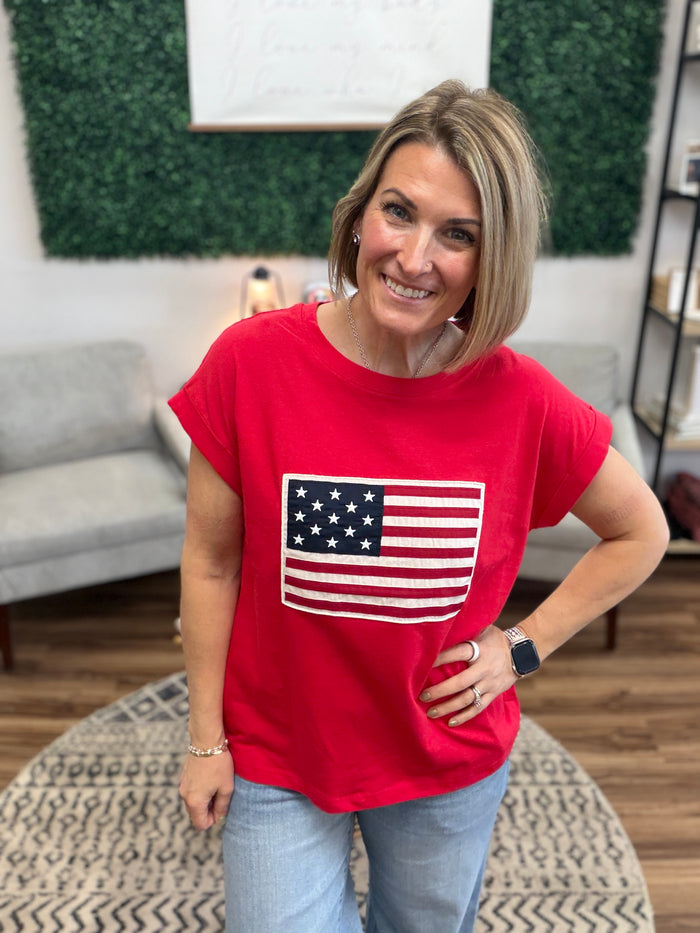 Flag Patch Tee - Ruby