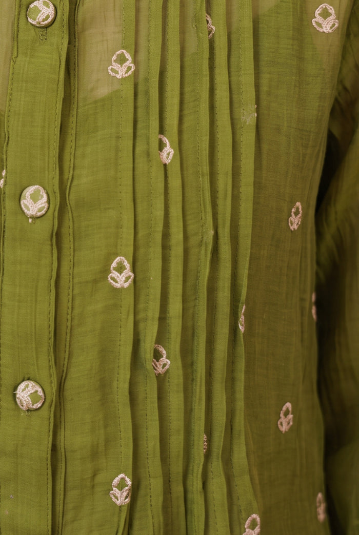 Green Pintuck Mul Chanderi Embroidered Co-ord Set
