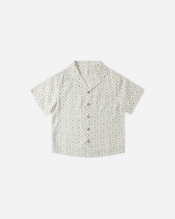 Lapel Collar Shirt || Green Fleur