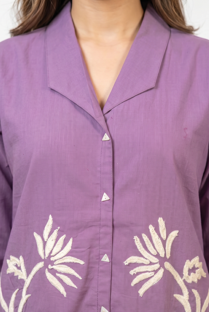 Lavender Floral Embroidery Cotton Flex Co-ord Set