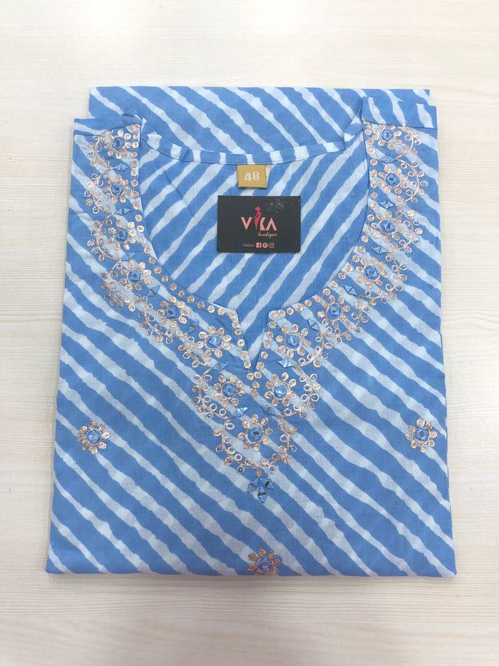 Leheriya Printed cotton kurti - Blue