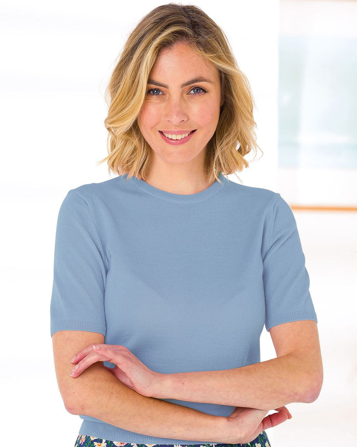 Merino Short Sleeve Crew Jumper - Pale Blue - The Classic Boutique