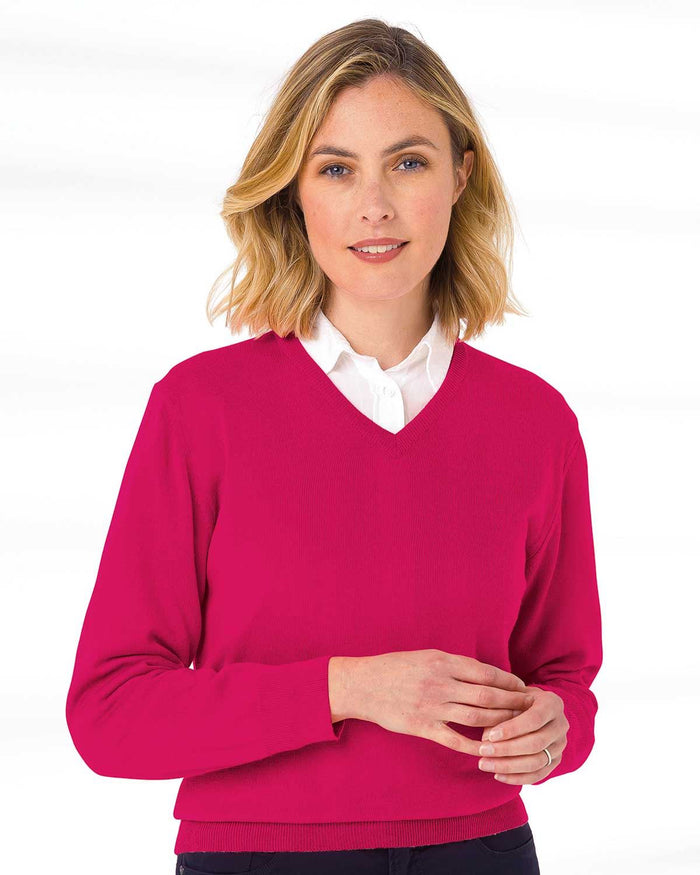 Merino V neck Sweater Ladies - Cyclamen - The Classic Boutique