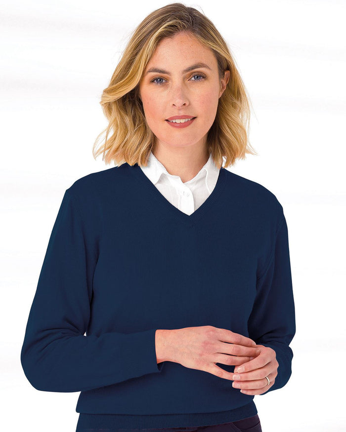 Merino V neck Sweater Ladies - Navy - The Classic Boutique