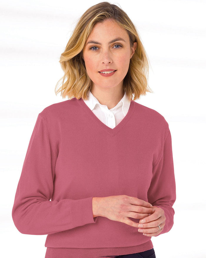 Merino V neck Sweater Ladies - Rose - The Classic Boutique