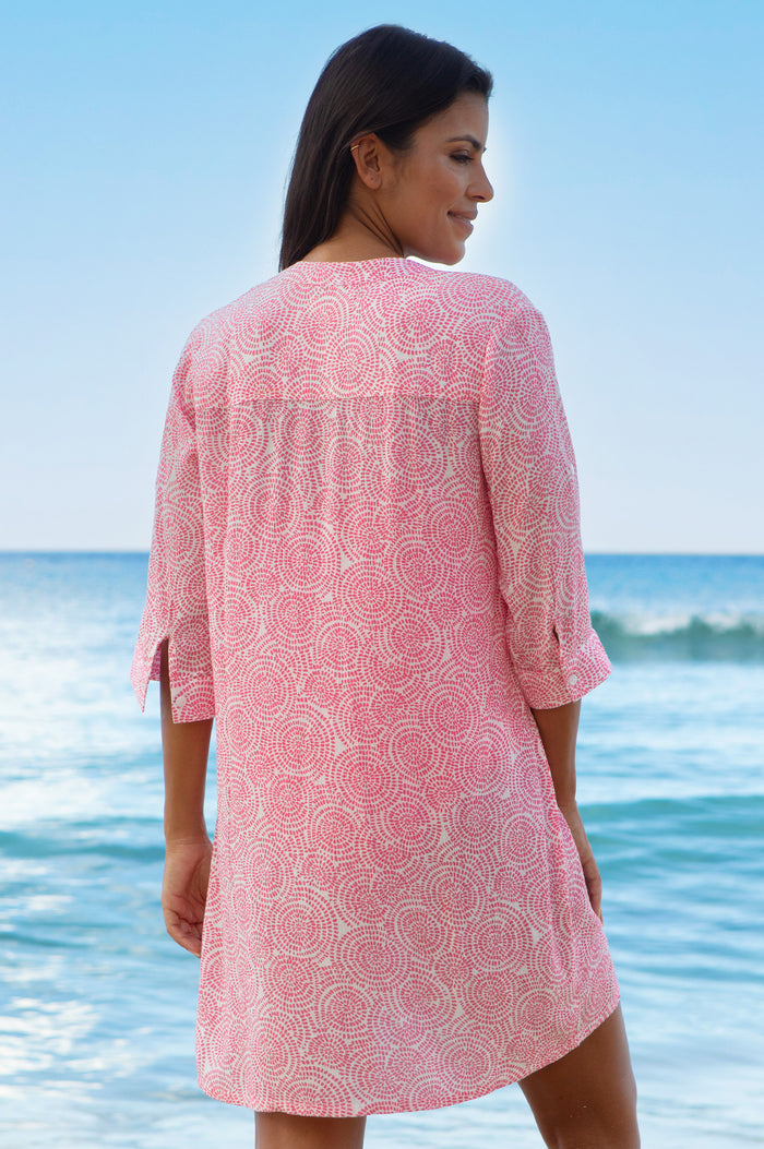 APPROVED Mila Viscose Crinkle Shirt Tunic | White/Pink - Aspiga