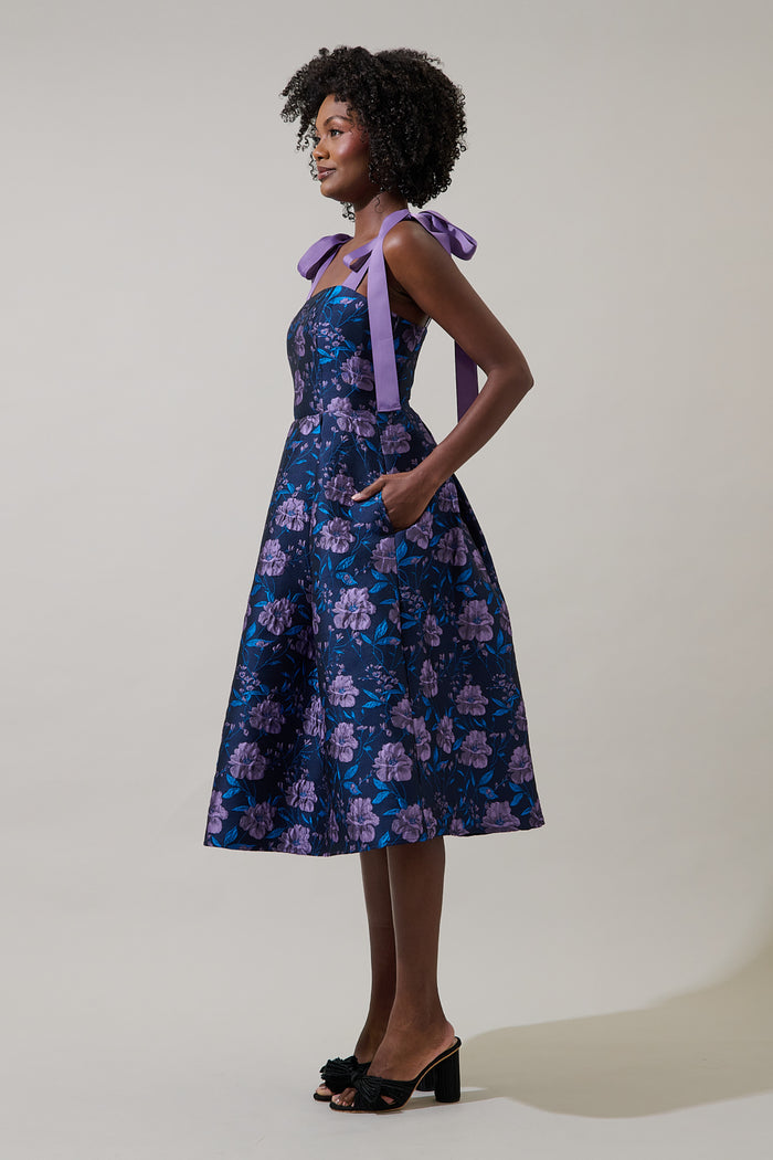Nicole Jacquard Floral Dina Pleated Midi Dress