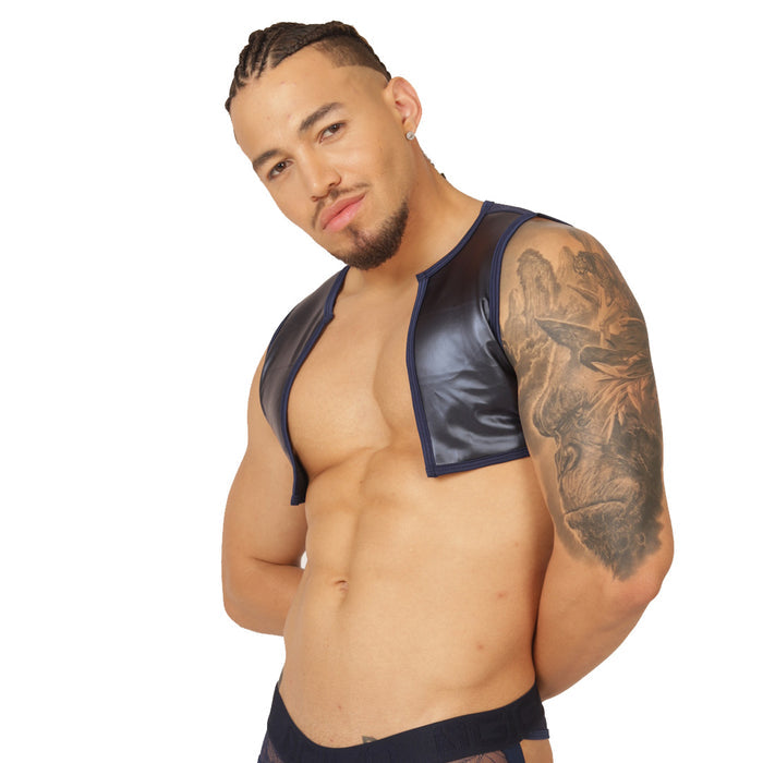 Passione Blue Vest Harness vista posterior de Gigo Underwear