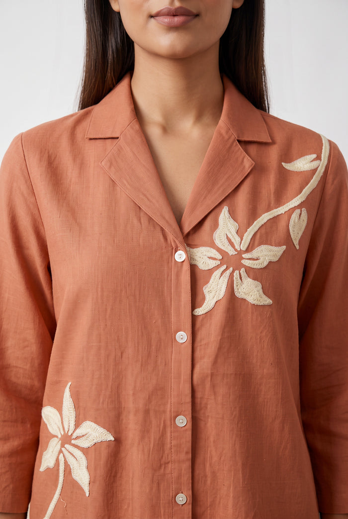 Peach Floral Embroidered Cotton Co-ord Set