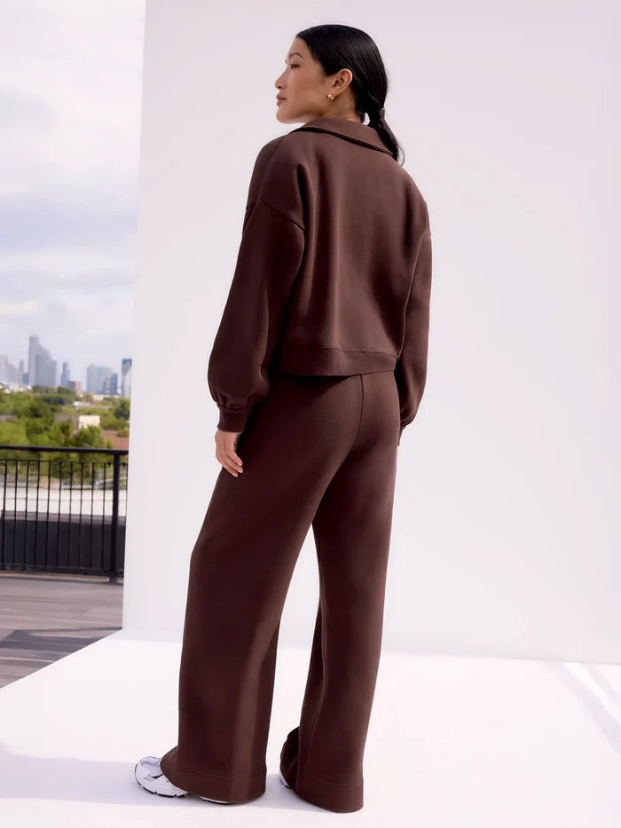 Petite Chocolate-Brown Wide-Leg Sweatpants