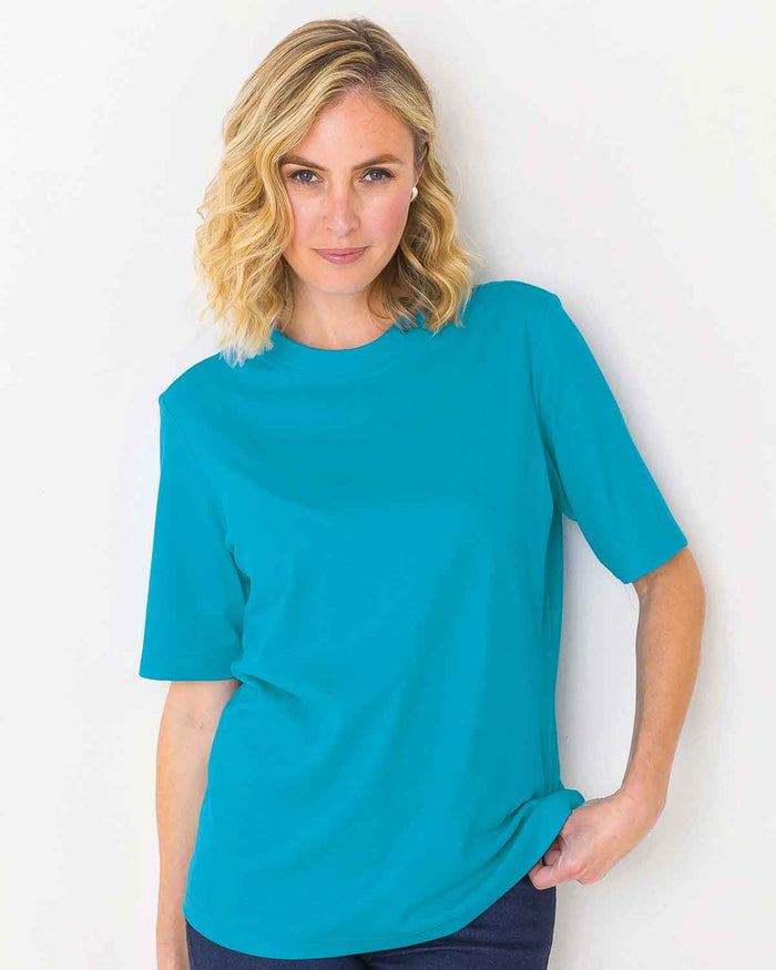 Silky Cotton Crew Neck Top - Lagoon - The Classic Boutique