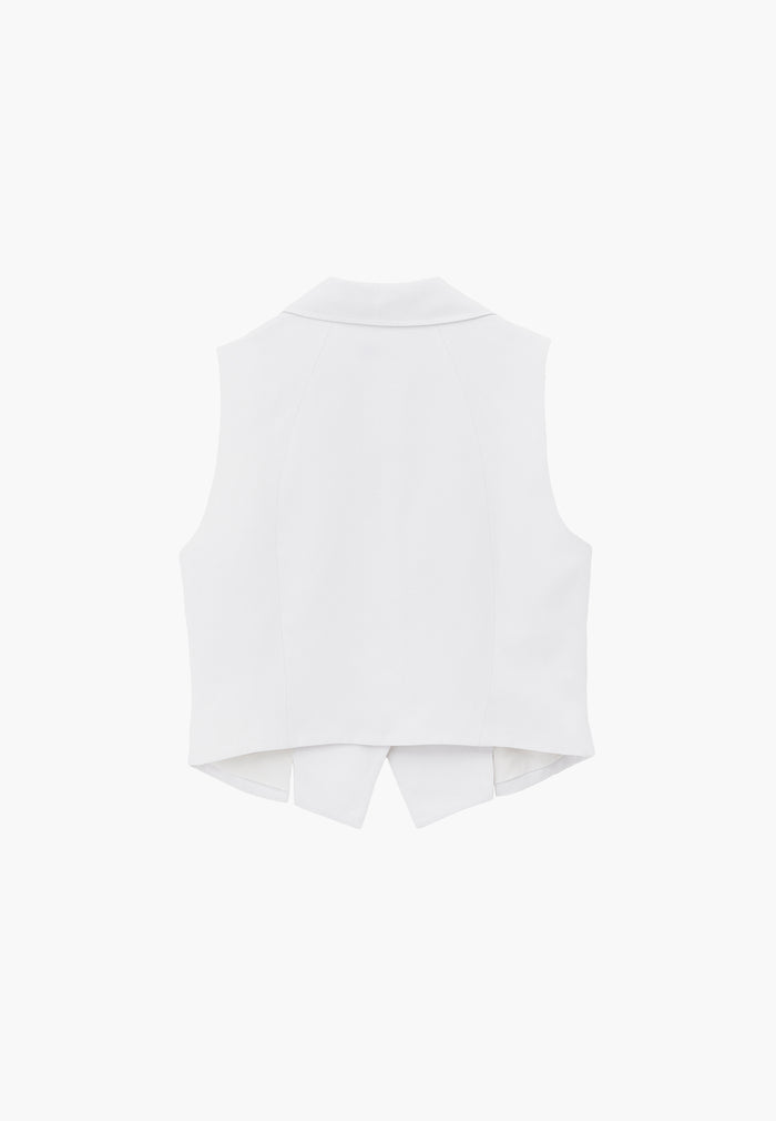 Vest With Shirt Collar And Standard Button Details - WHITE