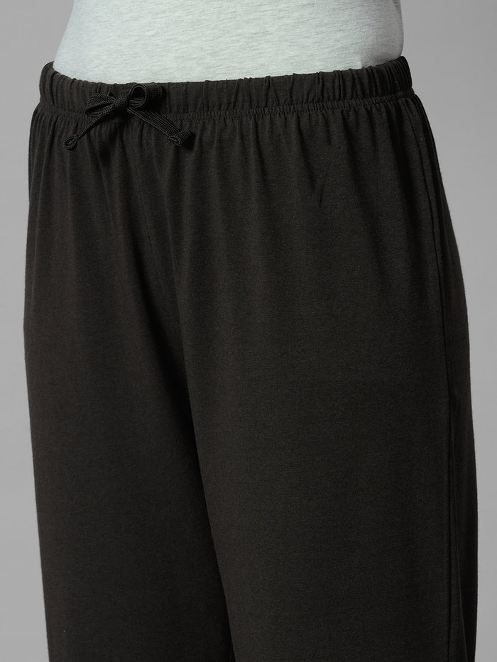 Women's Brown Cotton Bamboo Elastane Regular Fit Knit Pant