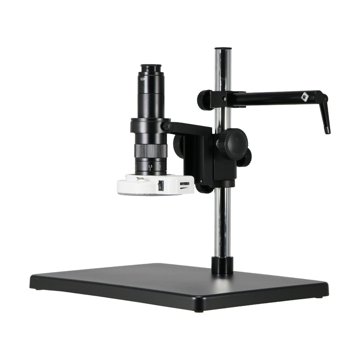 0.35-2.25X LED Light LED Reflection Light Post Stand Video Zoom Microscope, SKU MZ19020103, three quarter front view