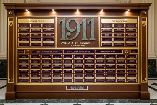 omega psi phi 1911 donation wall, with 1911 being significant to the year the organization was founded