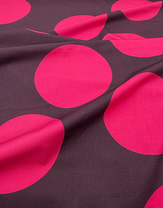 Aubergine and Cerise Spot, Cotton Poplin Fabric, Light and Lush