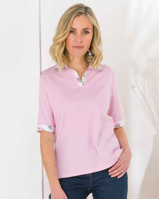 Aurora Trimmed Short Sleeve Cotton Polo Top - Image 1 - The Classic Boutique