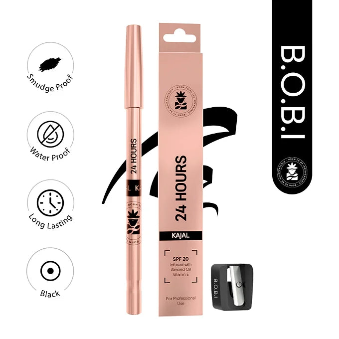 BOBI 24 Hours Kajal For Eyes | Smudgeproof Waterproof | Deep Black Pigment