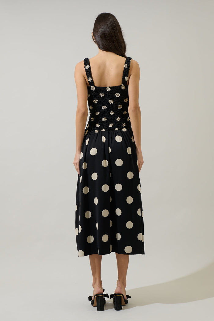 Demmy Polka Dot Ruched Midi Dress