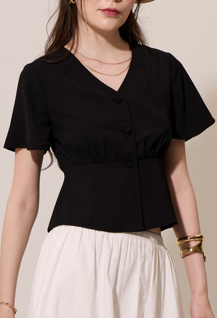 Gathered Peplum Short Sleeve Blouse