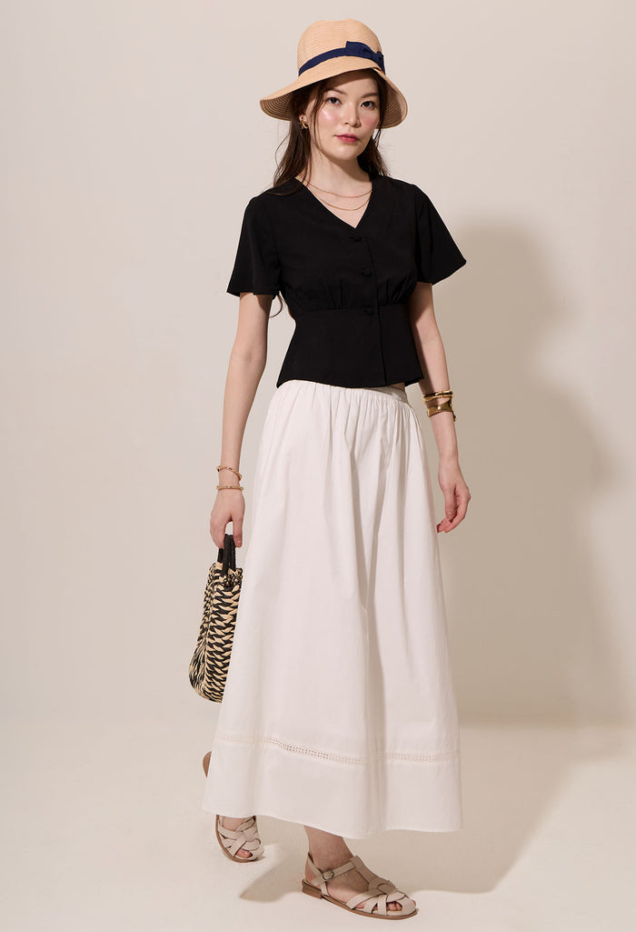 Gathered Peplum Short Sleeve Blouse