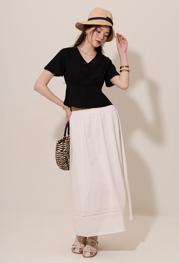 Gathered Peplum Short Sleeve Blouse