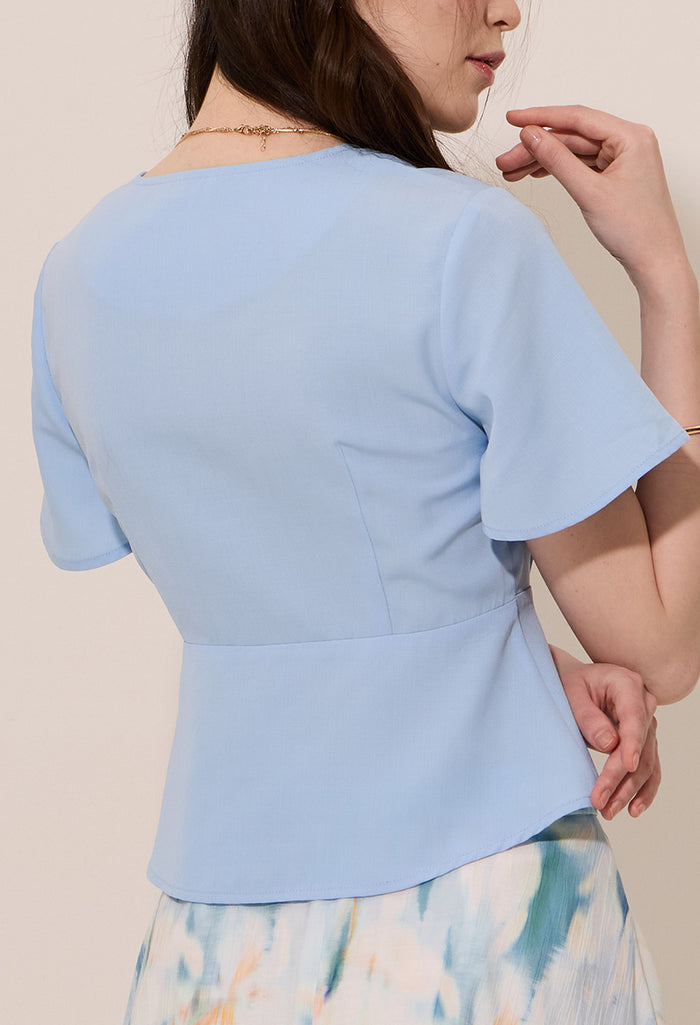 Gathered Peplum Short Sleeve Blouse