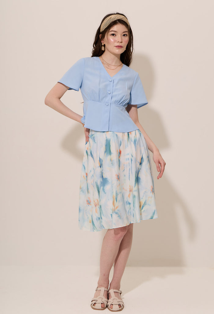 Gathered Peplum Short Sleeve Blouse