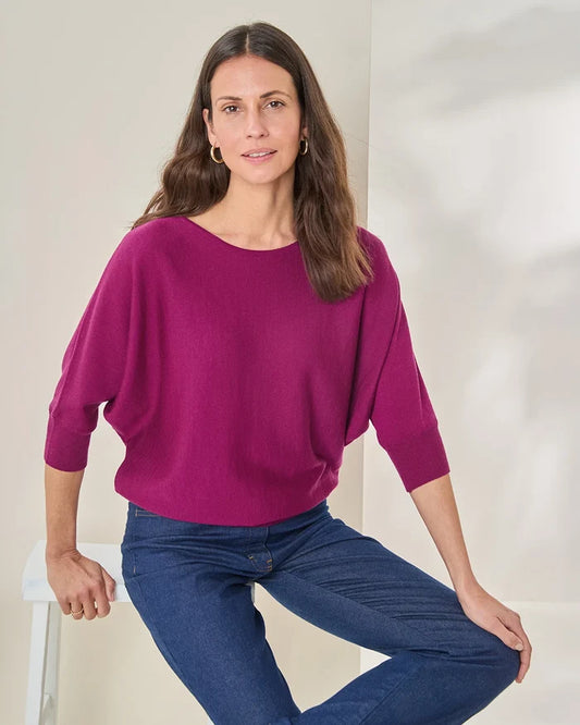 Gianna Batwing Style Merino Wool Jumper - Mulberry