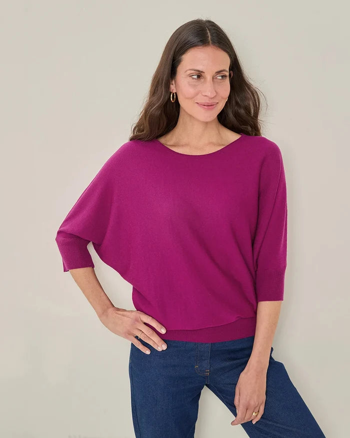 Gianna Batwing Style Merino Wool Jumper - Mulberry