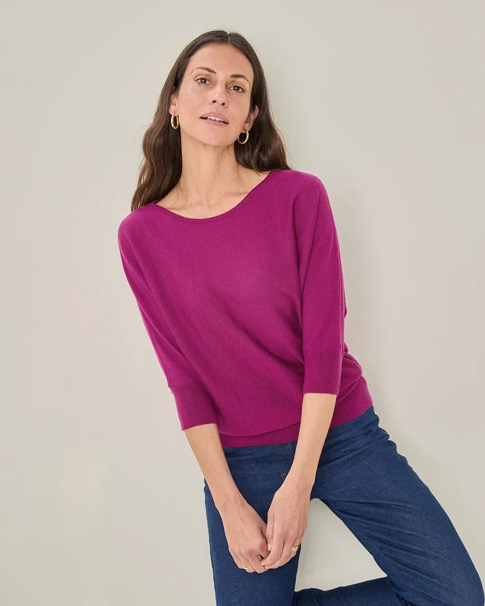 Gianna Batwing Style Merino Wool Jumper - Mulberry