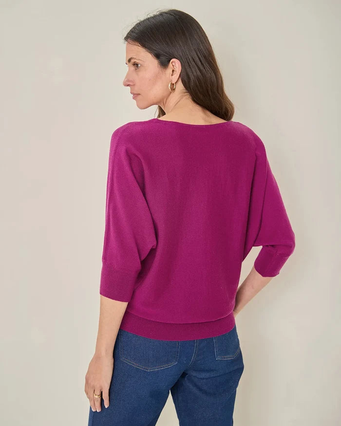 Gianna Batwing Style Merino Wool Jumper - Mulberry