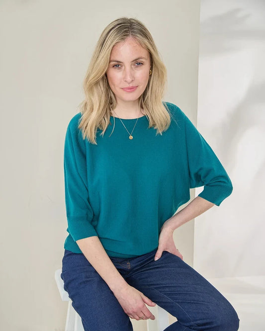 Gianna Batwing Style Merino Wool Jumper - Teal