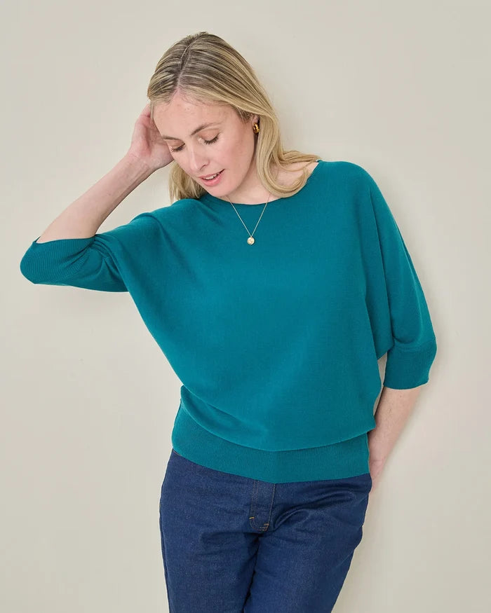 Gianna Batwing Style Merino Wool Jumper - Teal