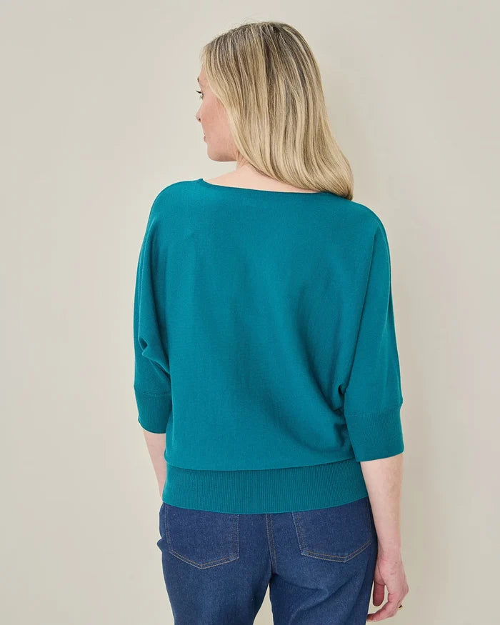 Gianna Batwing Style Merino Wool Jumper - Teal