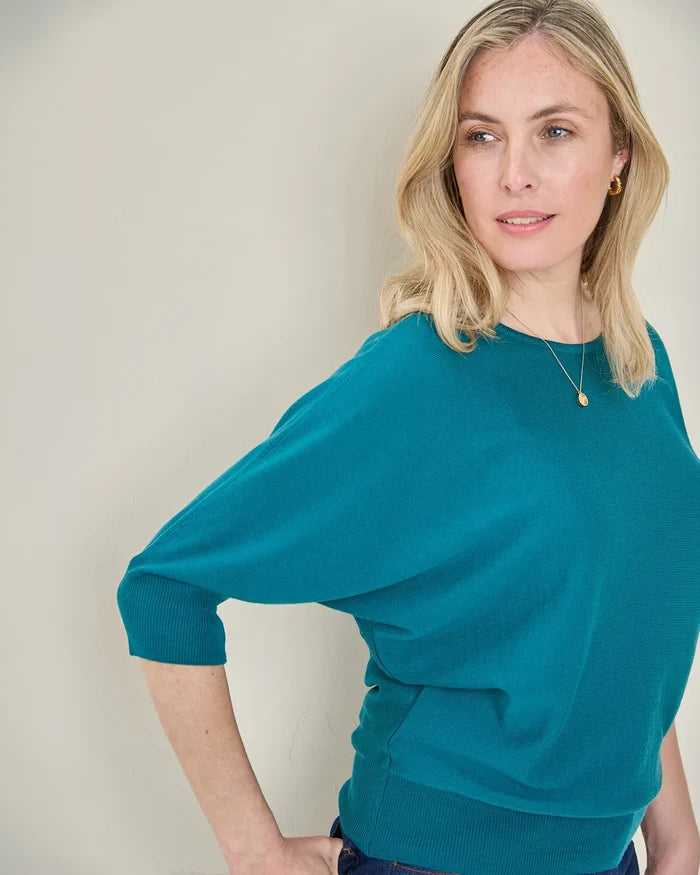 Gianna Batwing Style Merino Wool Jumper - Teal