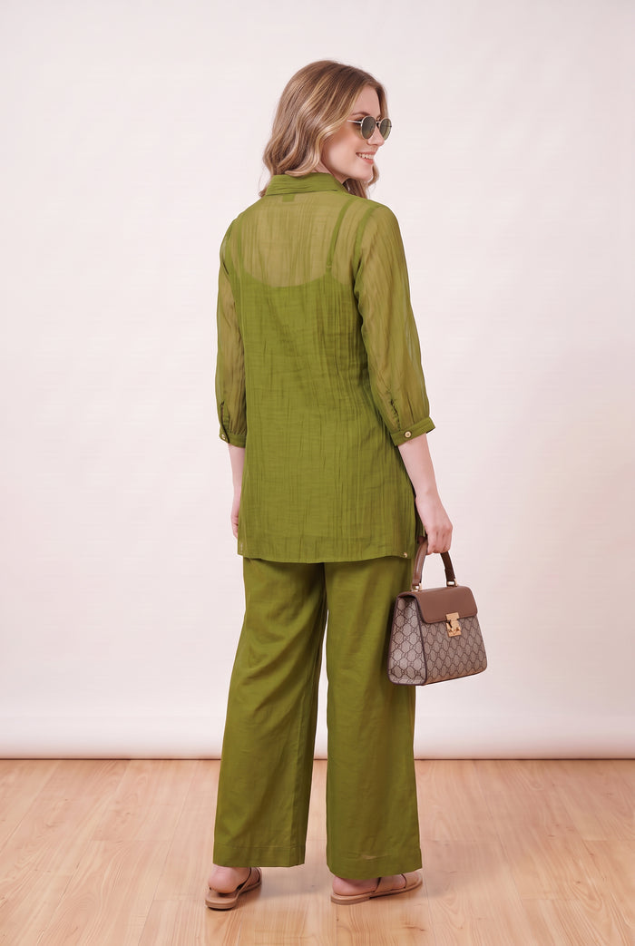 Green Pintuck Mul Chanderi Embroidered Co-ord Set