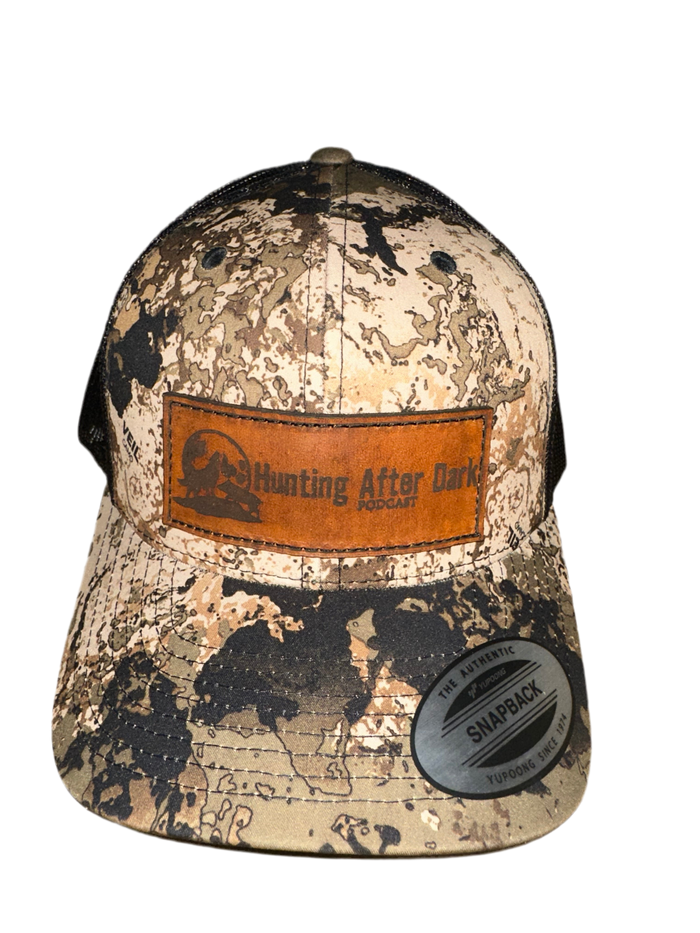 Hunting After Dark Podcast - Veil Camo Trucker Hat - Leather Patch