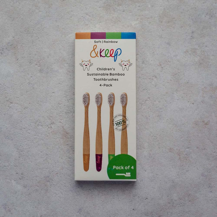 &Keep Children's Bamboo Toothbrushes - Pack of 4 Rainbow &Keep