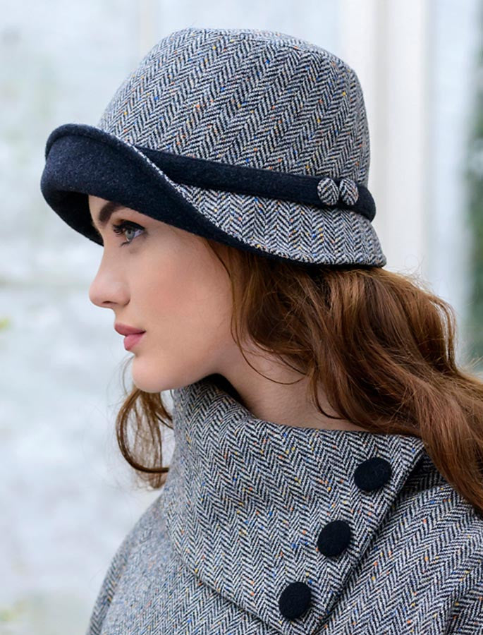 Ladies Tweed Clodagh Cap - Grey #color_grey-herringbone