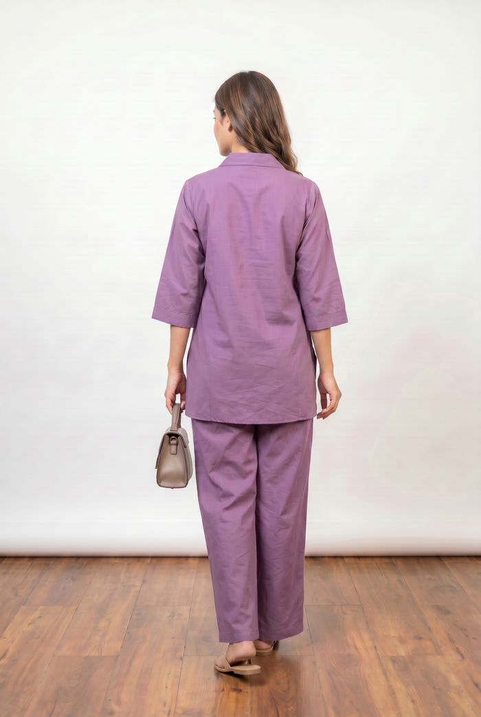 Lavender Floral Embroidery Cotton Flex Co-ord Set