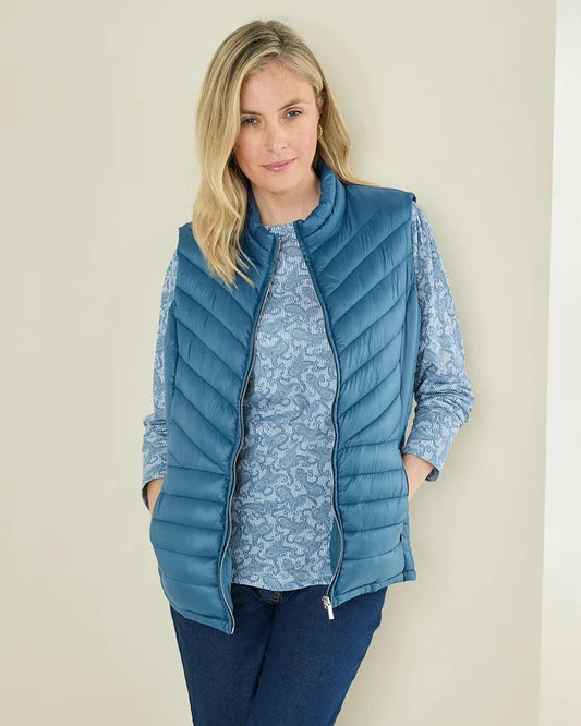 Lightly Padded Quilted Gilet - Denim Blue