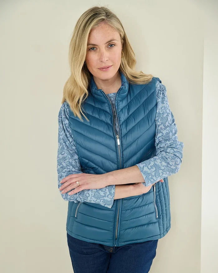 Lightly Padded Quilted Gilet - Denim Blue