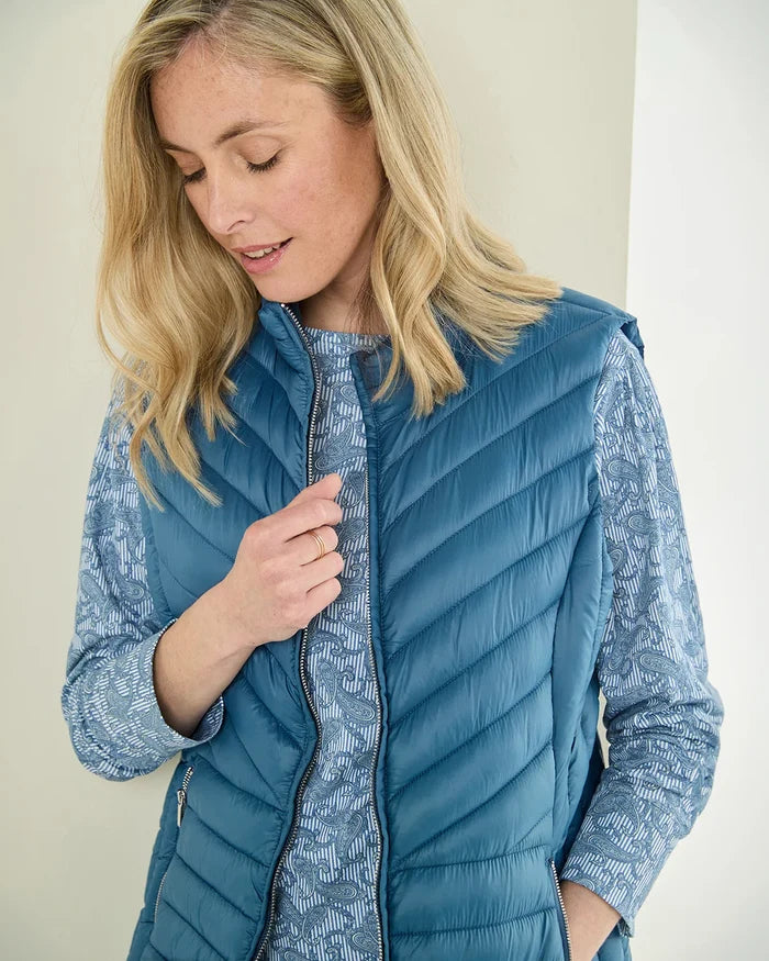 Lightly Padded Quilted Gilet - Denim Blue