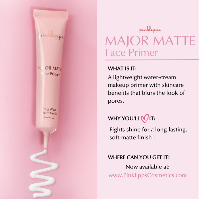 Macro shot of Pink Lipps Major Matte Primer texture – matte veil finish, oil-control formula, vegan and cruelty-free.