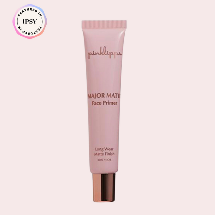 Pink Lipps Major Matte Primer tube on white background – sleek universal white cream base for oily and combination skin types.